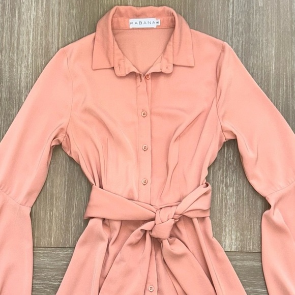 Kabana Tunic Mini Dress S Bell Sleeve Tie Waist Boho Chic Flattering Fit - Picture 3 of 13